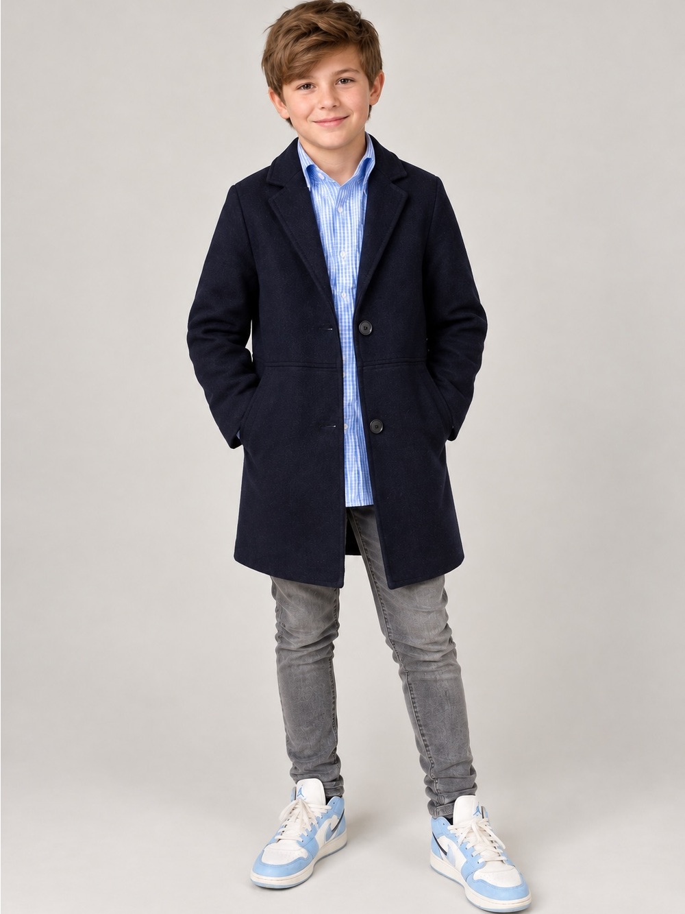 Zara Navy Blue Wool Blend Boys Coats Size 13-14